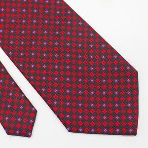 Robert Villini Collezione Red Black‎ Blue Geometric Woven Wide Silk Tie